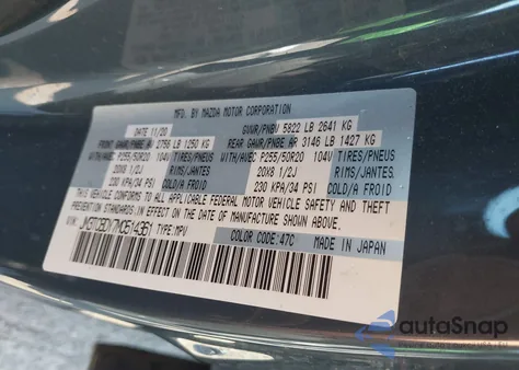 2021 Mazda Cx-9 Carbon Edition from USA, damaged, VIN JM3TCBDY7M0514361